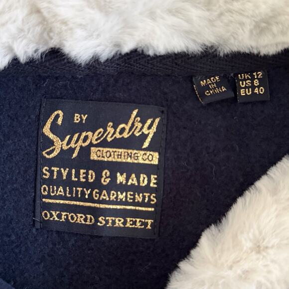 Superdry Luxe Metallic Logo Nautical Navy Hoodie Womens Sweatshirt - Picture 6 of 7